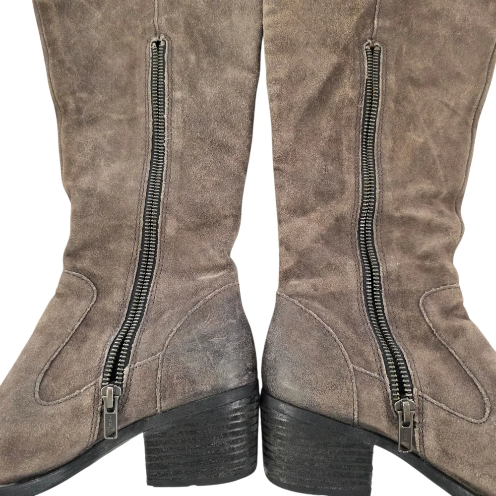 Born Suede Leather Knee High Boots Distressed Brown Riding Zip Women 6M